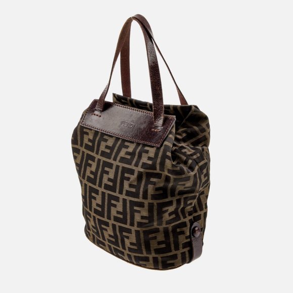 Fendi Foldable Mini Tote Bag Brown Zucca FF Nylon Leather Trimmed - Picture 2 of 8